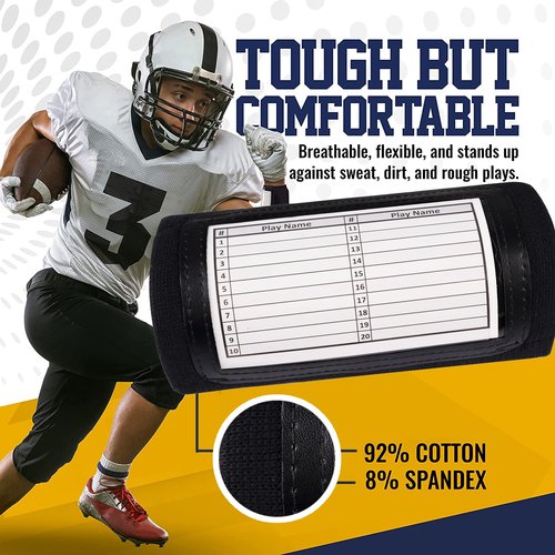 Softball Wristbands for Signs - Single Window Adult Size 20 Pack - Football Quarterback (QB) Play Sheets - Baseball Armband Playbook - (Black)