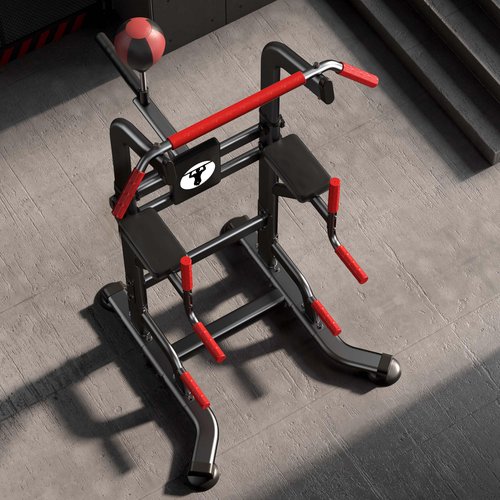 soges Pull Up Bar Dip Station, Power Tower with Boxing Speed Ball & Spinning Target, Adjustable Height Dip Stand Strength Training Fitness Workout Station, Assistive Trainer Pull Up Stand