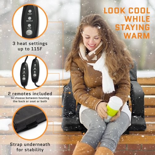Aceletiqs Double Heated Stadium Bleacher Seat, 20-Inch Wide, Foam, Foldable, Cup Holders, Arm Rest, Reclining, Adjustable Backrest