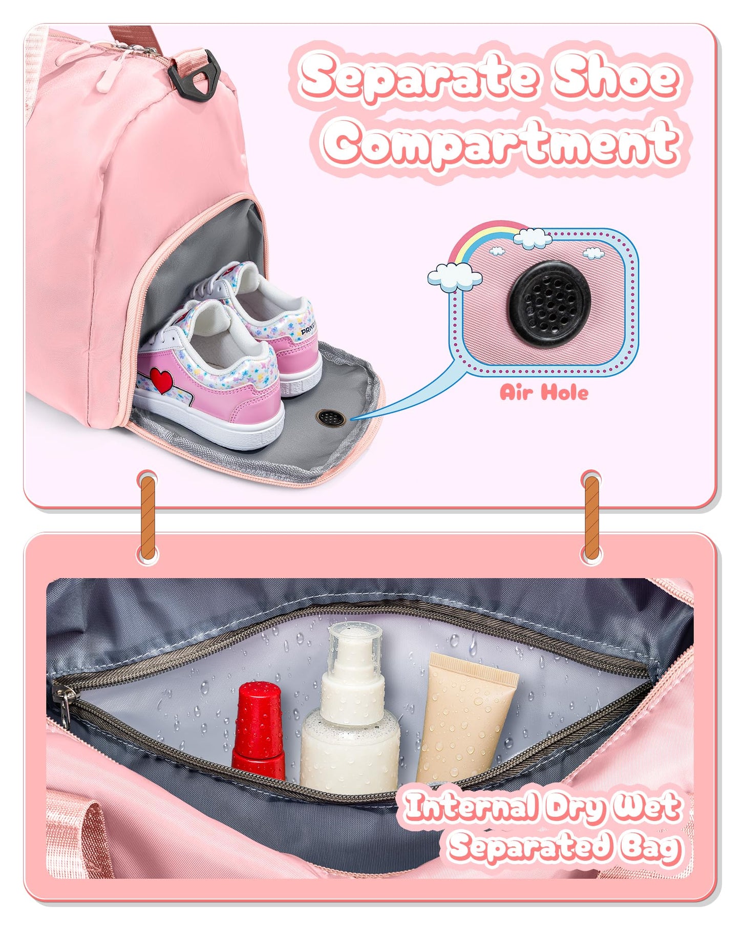 Vogewood Birthday Gifts for Granddaughter-Girl Gym Bag with Shoe Compartment, Kid Personalized Weekender Overnight Bags, Initial Travel Tote with Makeup Pouch Valentine's Day Gift for Kids (Letter I)