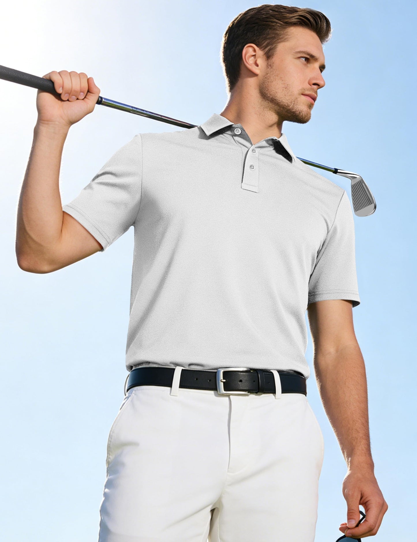 TACVASEN Mens Polo Shirts Short Sleeve Dry Fit Performance Breathable Golf Shirt with Collar Tennis Casual Business Work White, XL