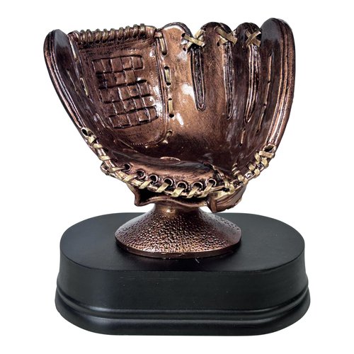 Express Medals Baseball Glove Trophy Display, Bronze Finish on Black Base, Decorative Ball Holder Tee T Coach Pitch Trophies Award Gift Prize Recognition Awards