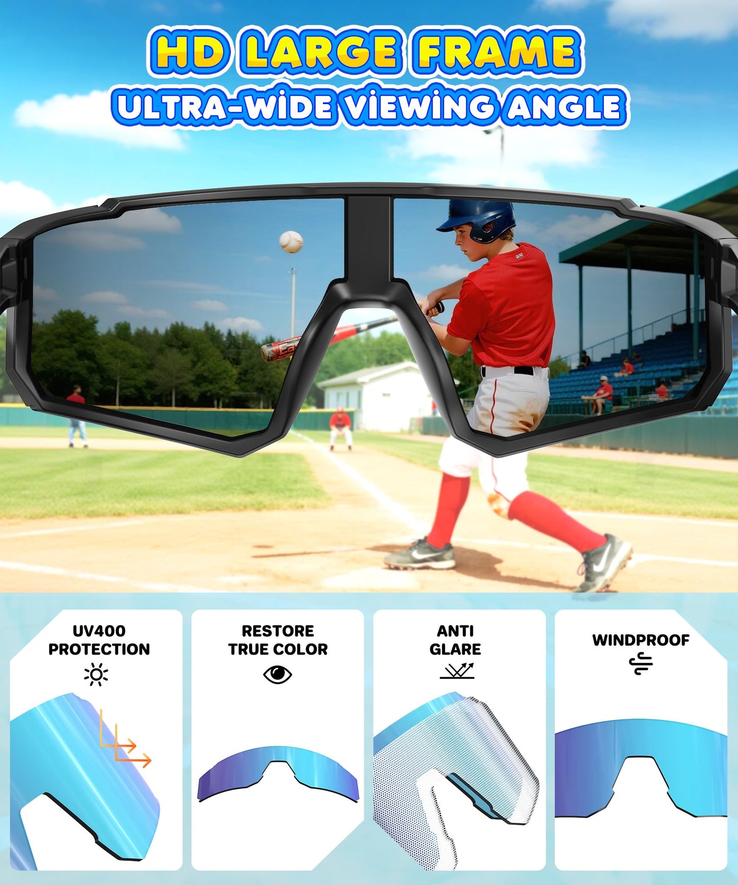 KALIYADI Kids Polarized Sunglasses Youth-Baseball-Sunglasses: Boys Girls Sport Running UV400 Protection Sun Glasses Age 6-14