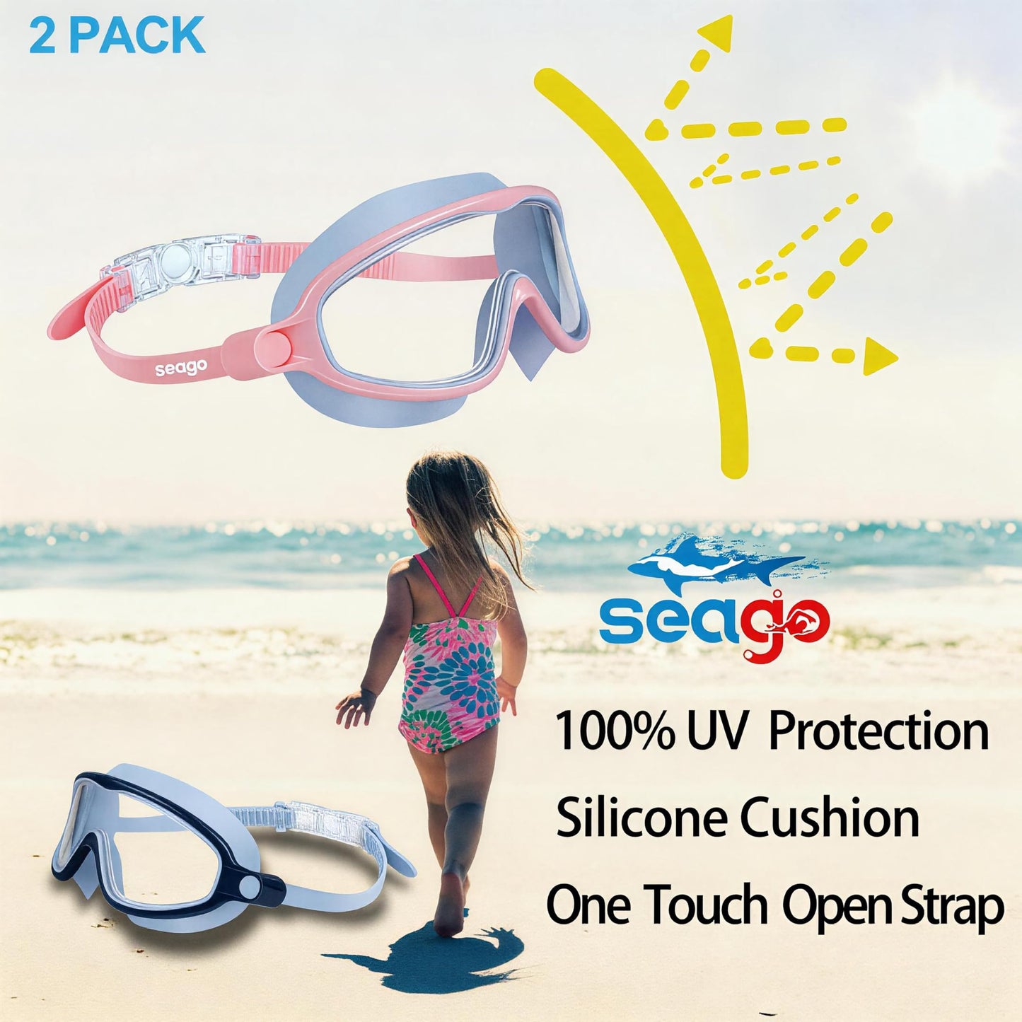 Kids Goggles for Swimming 2 Pack No Leaking Anti-Fog Outer Eye Fit with Wide View UV Protection Crystal Clear Watertight Swim Goggles with nose cover Suitable for Children Youth Boys Girls Age 3 to 14