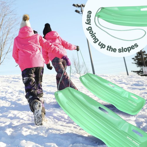 Slippery Racer Downhill Xtreme Flexible Adults and Kids Plastic Toboggan Snow Sled for up to 2 Riders with Pull Rope and Handles, Green