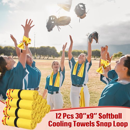 HunnmingRe 12 Pcs Mini Softball Cooling Towel with Snap Loop, 30" x 9" Cooling Towel for Neck and Face Breathable Chilly, Microfiber Sport Rags for Softball Team Gift, Cold Sweat Rag for Sport