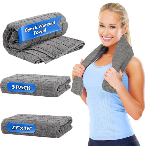 HOMERHYME Microfiber Gym Towels, 3 Pack Sweat Towels, 16 x 27 Inch Quick Dry Hand Towels, Absorbent Yoga Towels for Home Gym Bag, Beach Travel Sport Towel, Workout Equipment for Men & Women