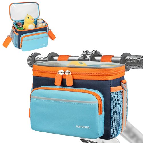 Kids Bike Basket, Front Frame Handlebar Bag for Toddler Scooter Tricycle Bicycle, Cute Small Fabric Bicycle Basket for Boys & Girls, Blue