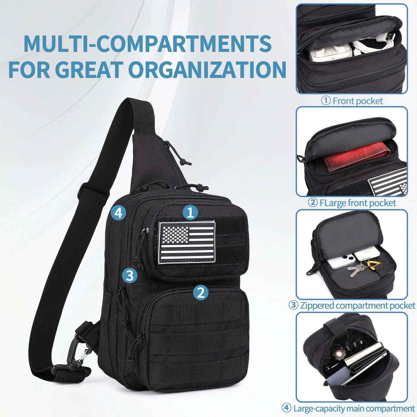 Wotony RFID Blocking Tactical Crossbody Bag for Men - Durable EDC Sling Shoulder Bag with Multi-Pocket Storage