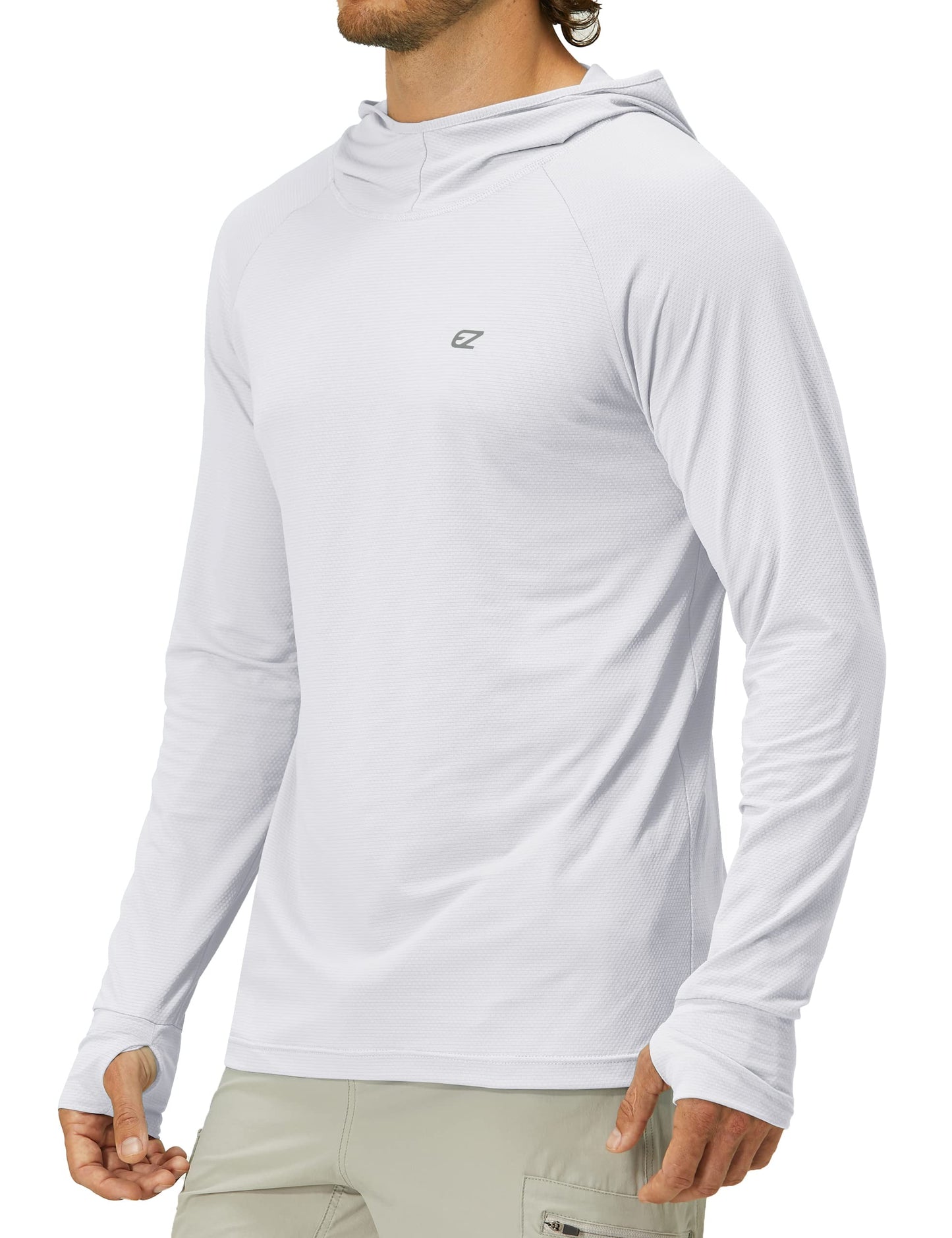 Mens UPF 50+ Long Sleeve Sun Protection Hoodie Swim Shirts Rash Guard for Men UV Protection Fishing Clothing SPF Shirts Light Grey