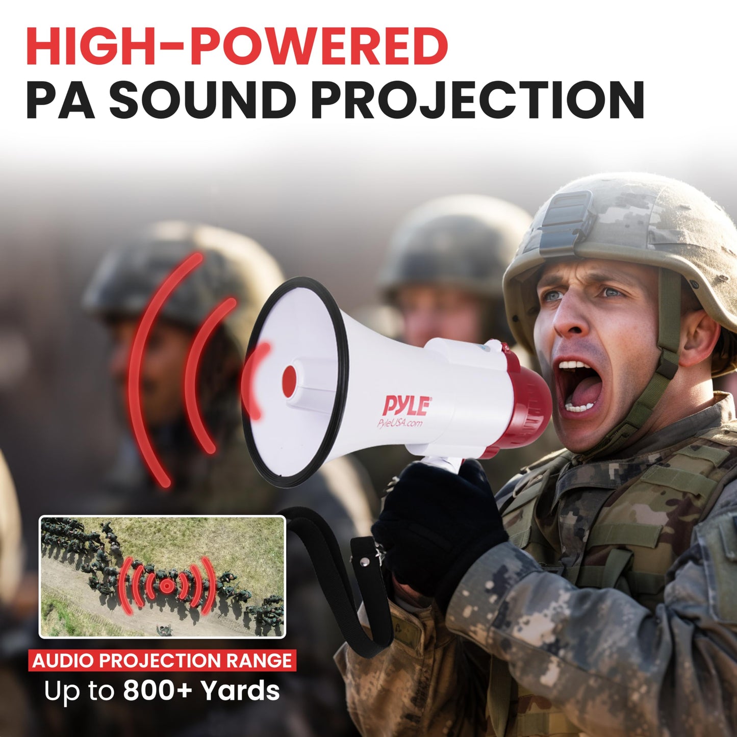Pyle 30W Megaphone Bullhorn with 1200-Yard Range, Built-in Siren, Voice & Alarm Modes, Adjustable Volume Control, Ergonomic Pistol Grip, Foldable Handle - Ideal for Indoor/Outdoor Sports & Events