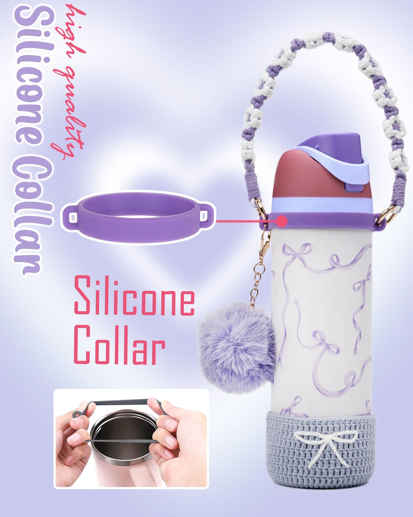 Kaitiaki Crochet Boot Set for Owala Water Bottle 24 oz - Anti-Slip Sleeve, Water Bottle Handle Strap & Crochet Handle, Fits Owala Tumbler, Perfect Owala Accessories (Purple, 24 oz)