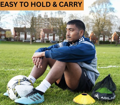 Flexible Soccer Cones (Pack 25, Multi Colors) with Mesh Bag & Strap, Unbreakable Sports Cones for Soccer, Basketball, Football Training Equipment, Agility Soccer Cones for Drills Training