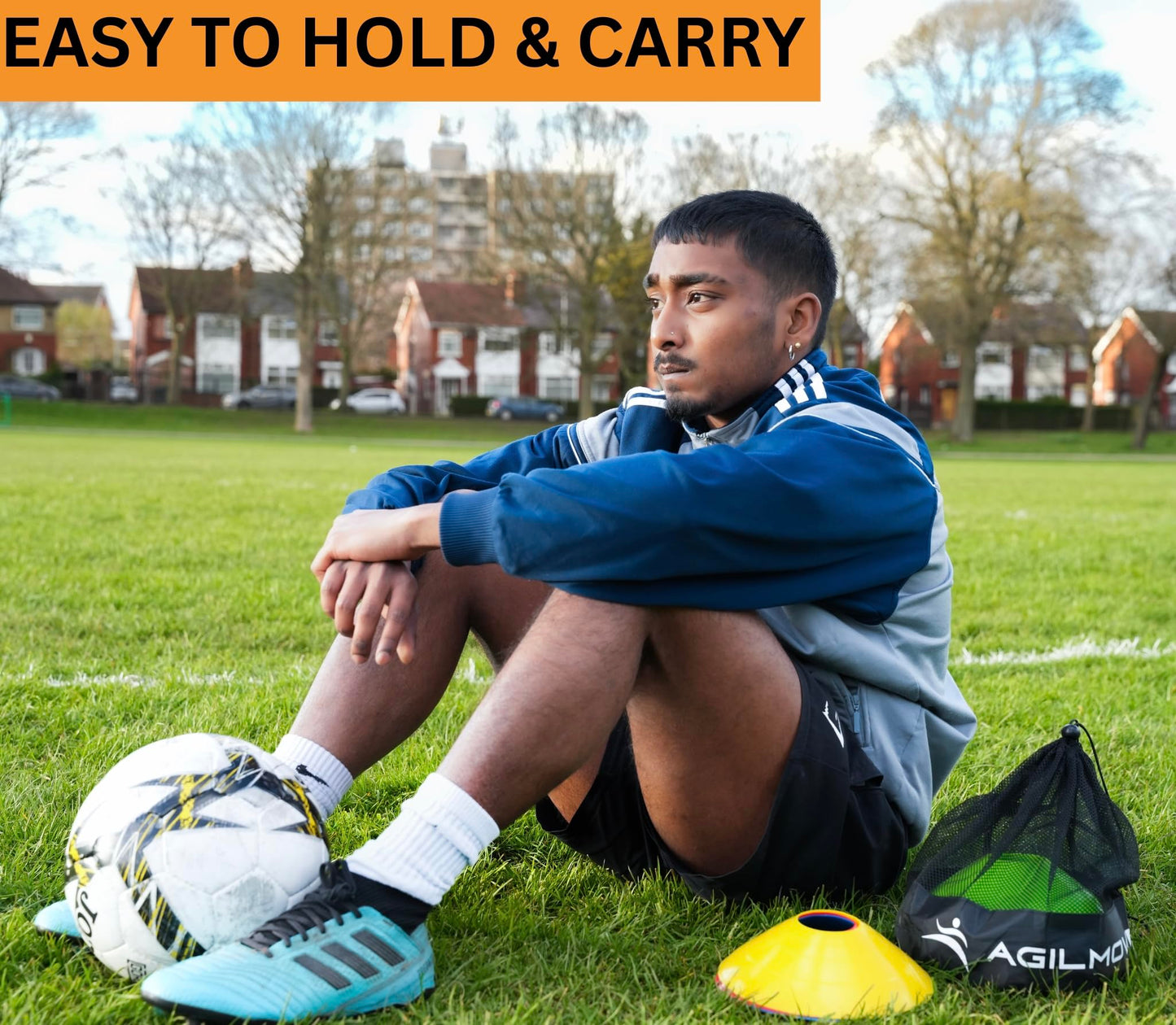 AgilMove Soccer Training Cones (Pack 25, Multi Colors) with Mesh Bag & Strap, Unbreakable Sports Cones for Soccer, Basketball, Football Baseball Training Equipment, Agility Cone for Drills Training
