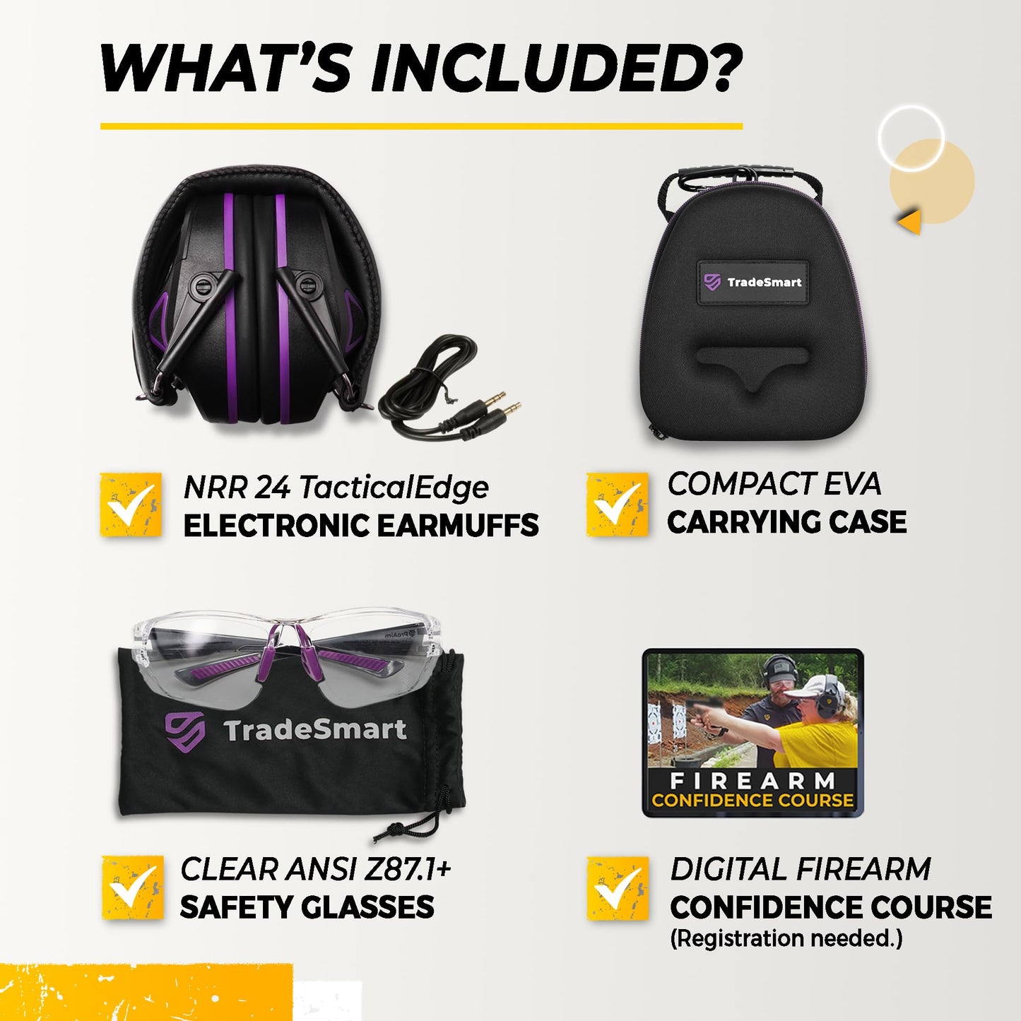 TradeSmart Complete Shooting Eye and Ear Protection: Electronic Earmuffs for Shooting, Range Glasses & Hard Carrying Case