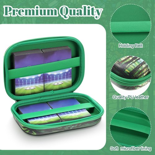 Wonderjune Hard Travel Playing Card Game Case, 300+ Trading Cards Case, Portable Travel Storage Box Compatible with Magic Mtg Classic Board Game(Green Tree)