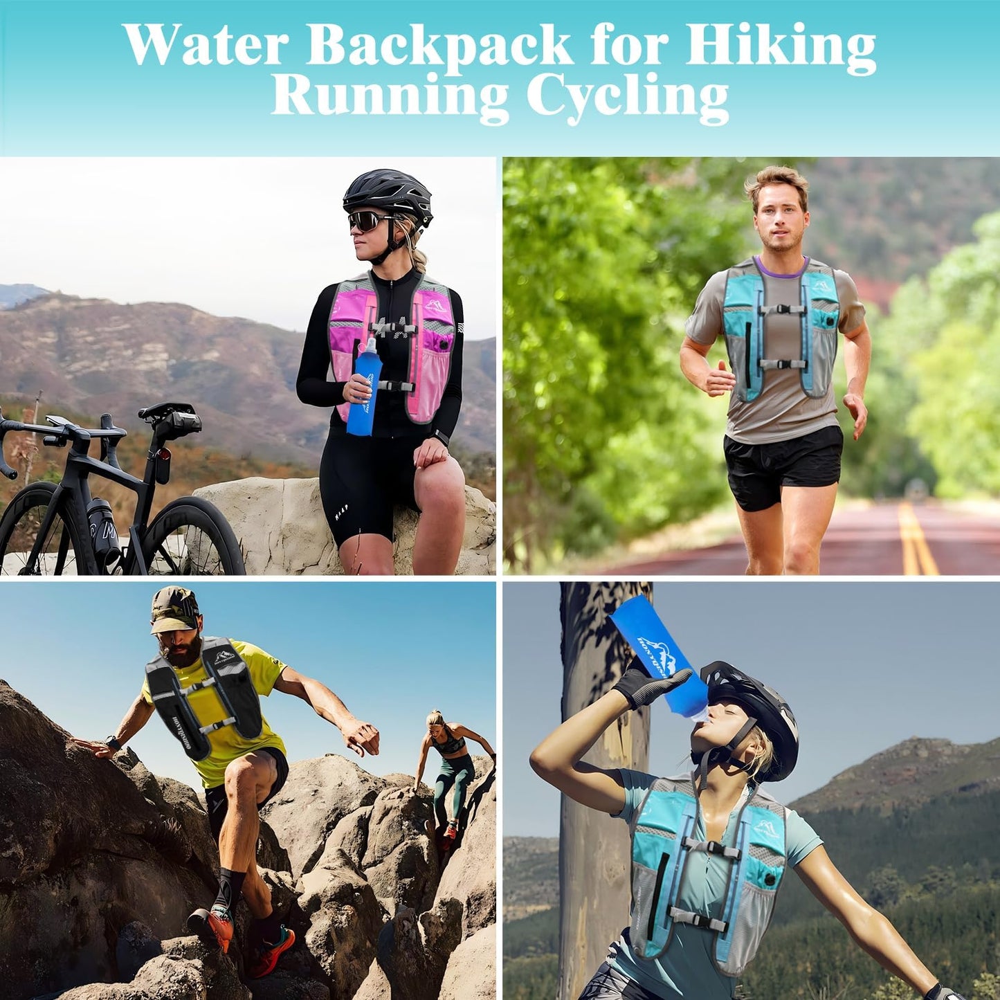 Hydration Vest Pack Backpack, Running Vest for Women Men, Adjustable Chest Straps Running Hydration Vest with 500ml Soft Flask, Vest for Trail Hiking