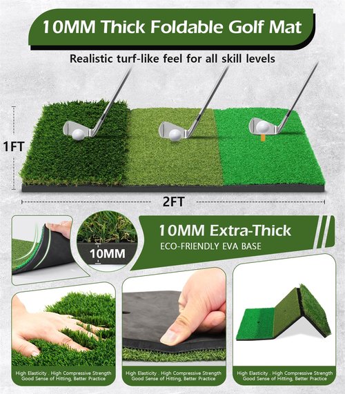 Golf Net, 10x7FT Home Golf Hitting Aids Equipment with Foldable Tri-Turf Mat for Backyard Driving Chipping Swing with Training Target/Balls/Tee for Outdoor Indoor, Gifts for Men Him Dad Boys Golfers