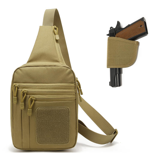 GAZJYUSP Small tactical concealed carry shoulder sling bag for men women Concealed carry crossbody bag with holster Personal pocket(Khaki)