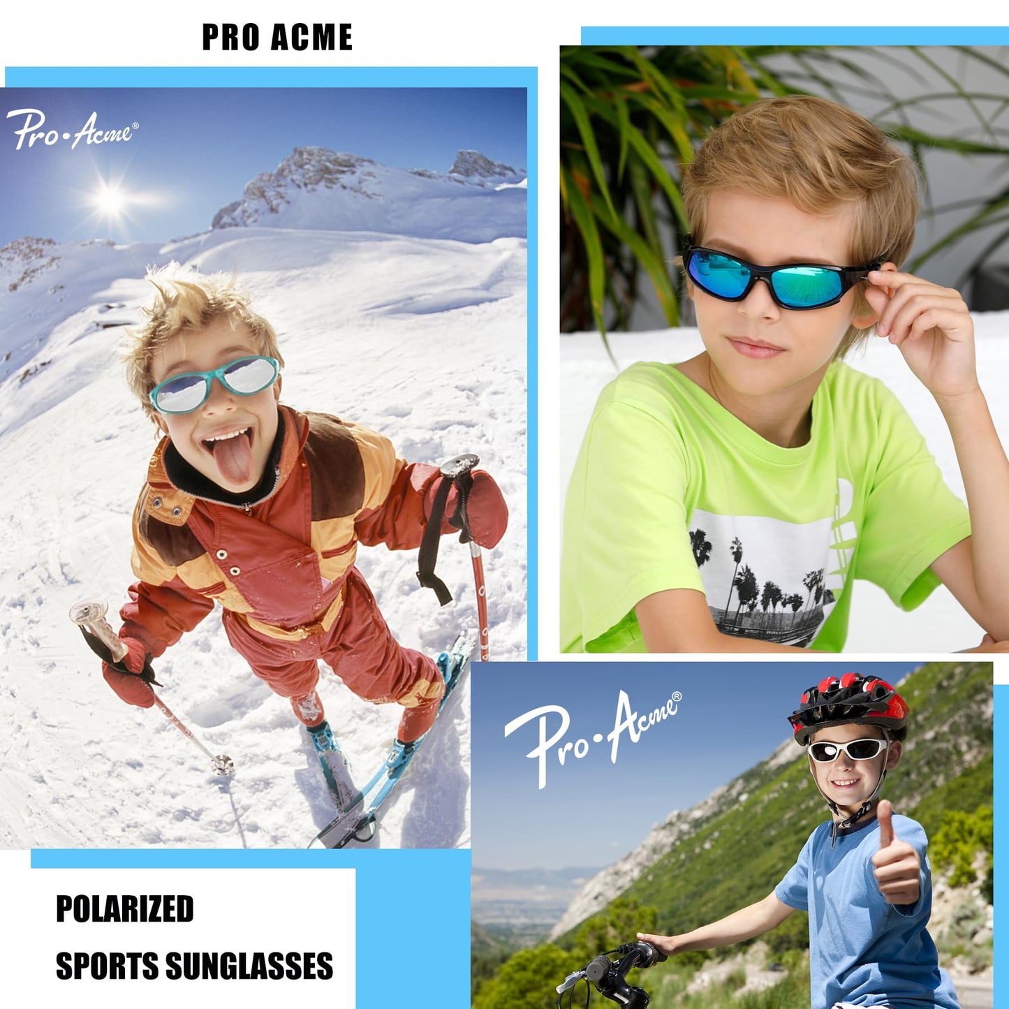 Pro Acme 3 Pack Kids Polarized Sunglasses for Boys Girls,Flexible TR90 Unbreakable Sports Baseball Sunglasses for Children Age 3-12, Medium