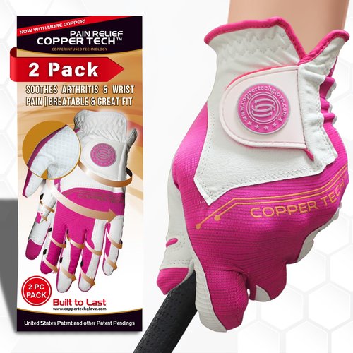 Copper Tech Ladies Golf Gloves Women Right Handed Golfer & Left Handed Golfer 2 Pack | Copper Compression Joint Support | Flexible & Comfortable Fit with Premium Leather | Tacky Grip Reinforced Pad