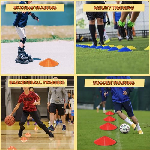 Disc Cones for Sports Training, 25/50 Pack Agility Soccer Cones with Carry Bag and Holder, Soccer, Football, Basketball, Coaching, Practice Equipment, 5 Color