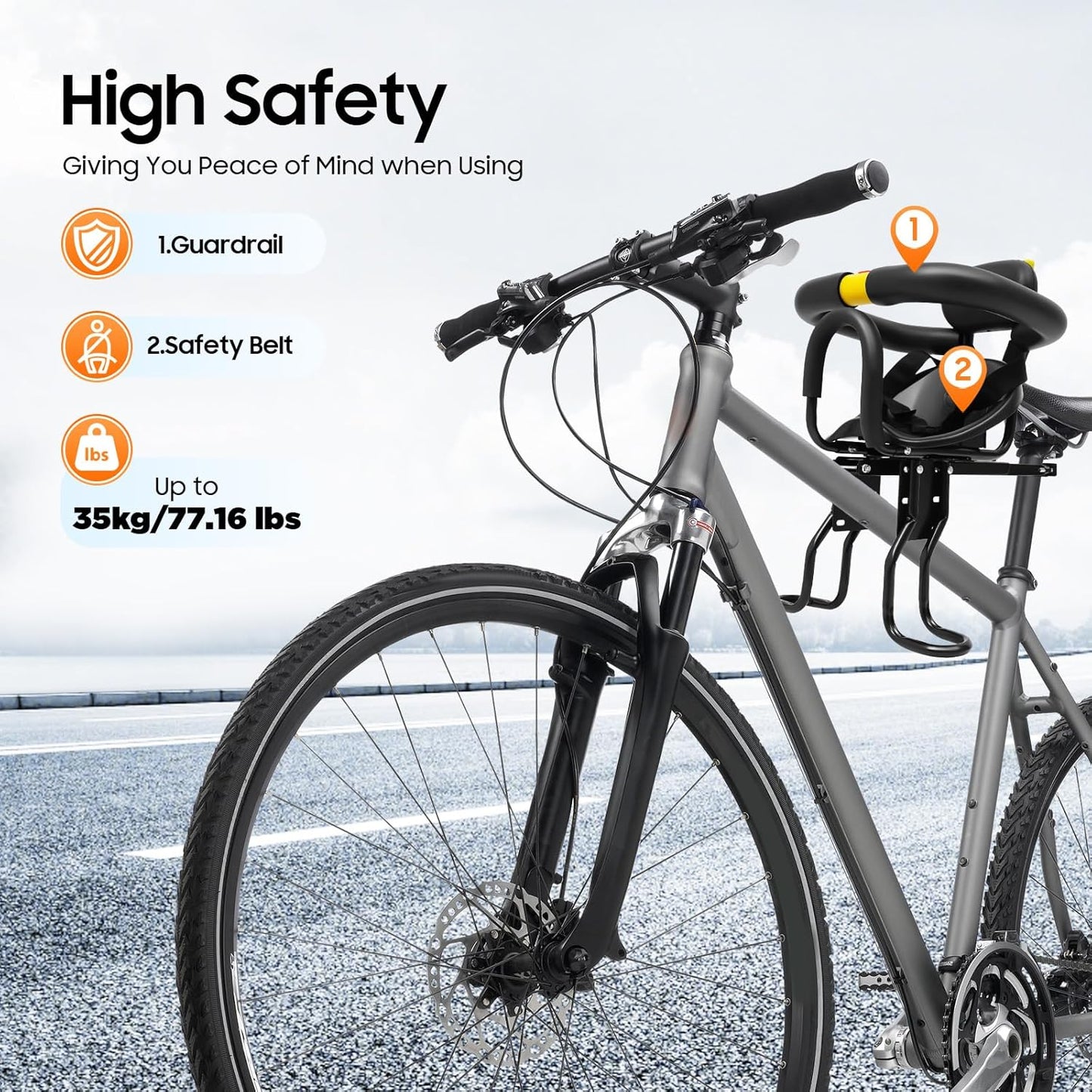 Kids Bike Seat Portable Bicycle Child Seat Front Mounted Bike Seat for Most of Adult Bikes, Adjustable Bicycle Child Safety Seat for 1-6 Years