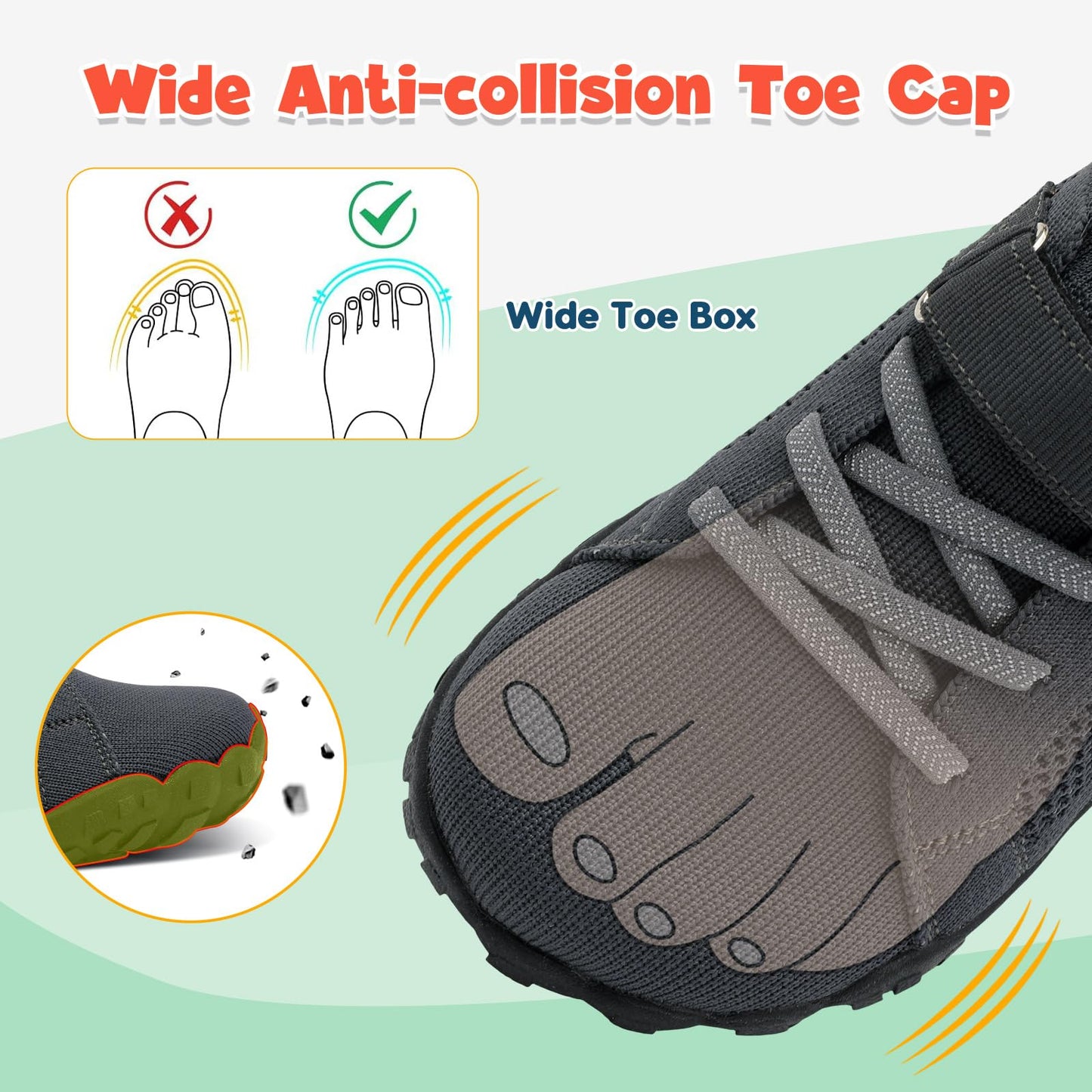 LeIsfIt Kids Girls Boys Shoes Wide Barefoot Shoes Kids Anti-Slip Sneakers Lightweight Hiking Sneakers for Toddler Little Big Kid Darkgrey 12 Little Kid