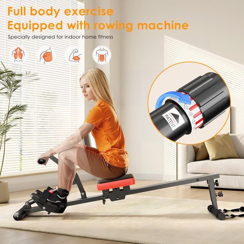 DlandHome Rowing Machine for Home, Professional Indoor Rowers with 12 Levels of Resistance, Indoor Exercise Rower Machine with Digital Monitor, Comfortable Seat Cushion