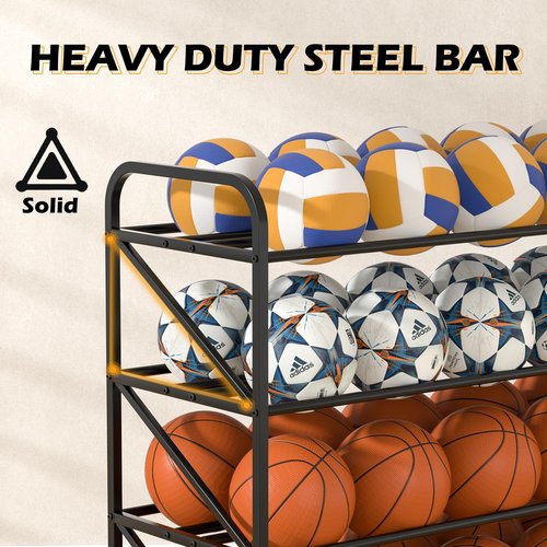 Chooga Basketball Rack Ball Storage Holder, 4-Tier 40-Ball Rolling Basketball Shooting Training Stand, Heavy Duty Garage Sports Equipment Organizer with Wheels for Gym, School, Club
