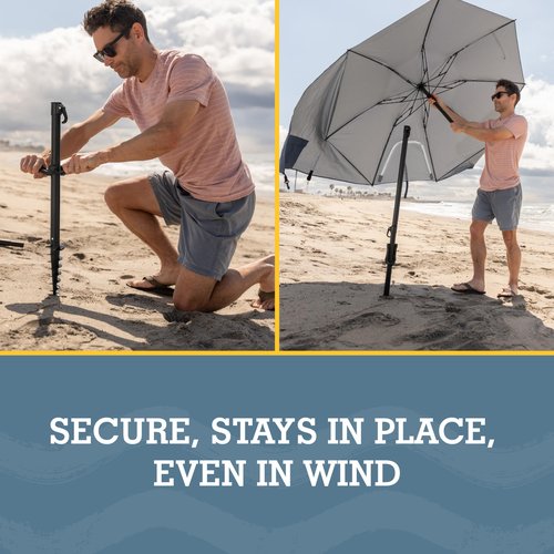 Sport-Brella Fieldedge (Gray) UPF 50+ Sun Protection Umbrella, 6-Foot Bi-Fold Canopy with Patented Side Panels, Premium Auger Bit and Carry Bag for Outdoor Shade on Beach, Grass, or Sidelines