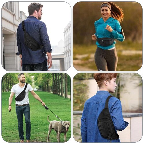 FYRLFB Large Fanny Pack for Men and Women, Crossbody Waist Bag with 4 Zipper Pockets Easy Carry Any Phone, Fashion Waist Packs with Adjustable Strap for Travelling, Hiking, Cycling, Running - Black