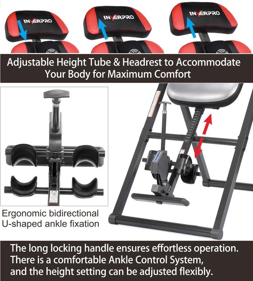 INVERPRO Model AR Advanced Heat and Massage Heavy Duty Deluxe Inversion Table,320 lb Capacity,Black/Red