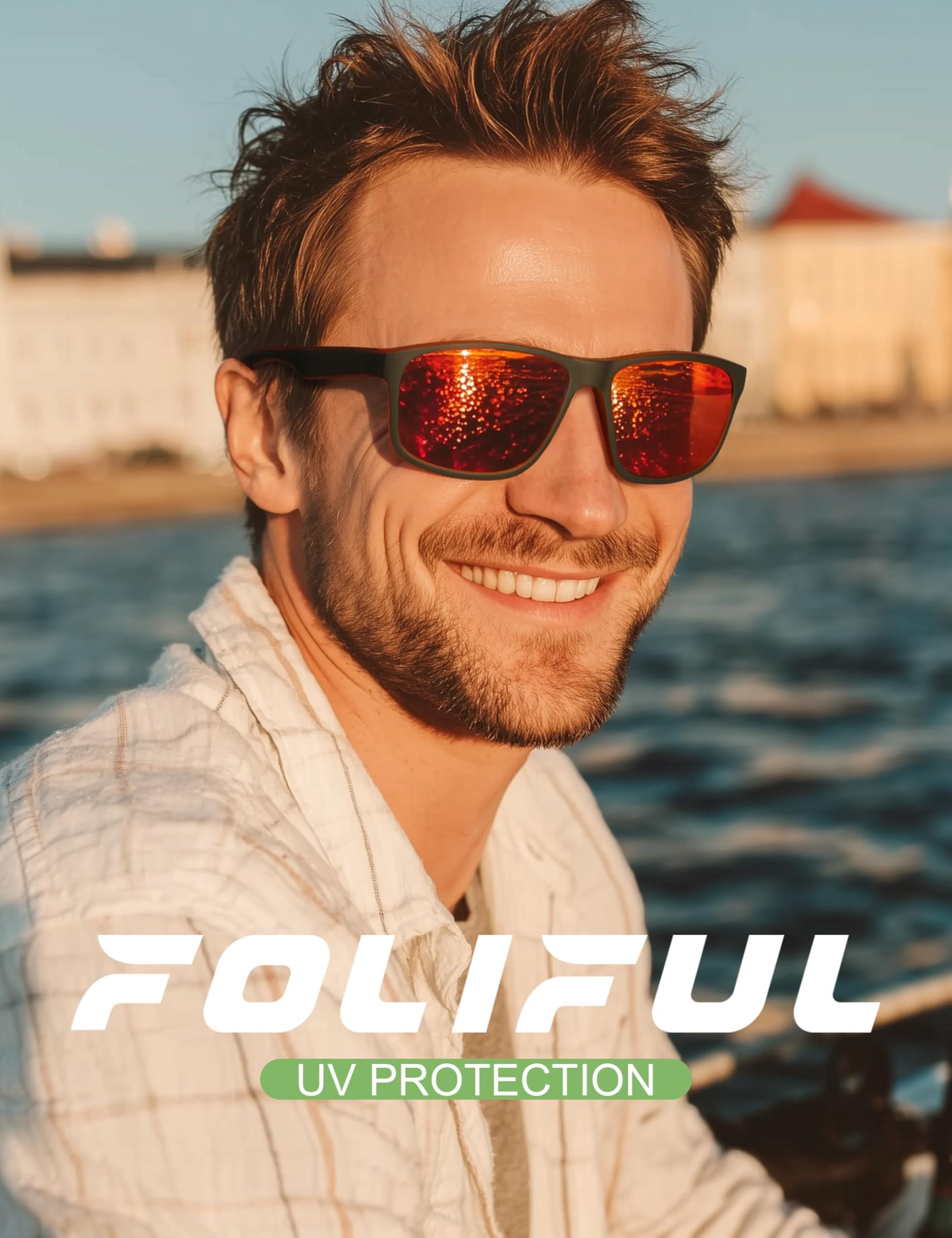 Foliful Square Polarized Sunglasses for Men and Women, Mens Sunglasses UV Protection with Lightweight Frame Sun Glasses