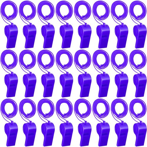 kymqlyw 24 Pcs Plastic Whistles with Lanyard Lifeguard ref Whistle Sports Whistle Loud Crisp Sports Whistle Emergency Whistle Bulk Referees Training Lifeguard School Emergency (Purple)