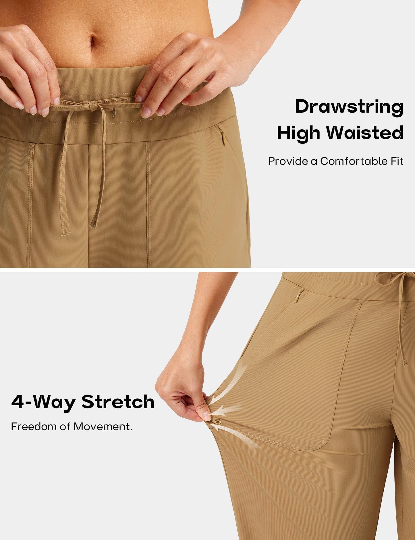 FitsT4 Sports Women's Swim Capris 21" UPF 50+ Beach Pants Quick Dry Modest Swimsuits Bathing Suit Bottoms with Zip Pockets Tan M