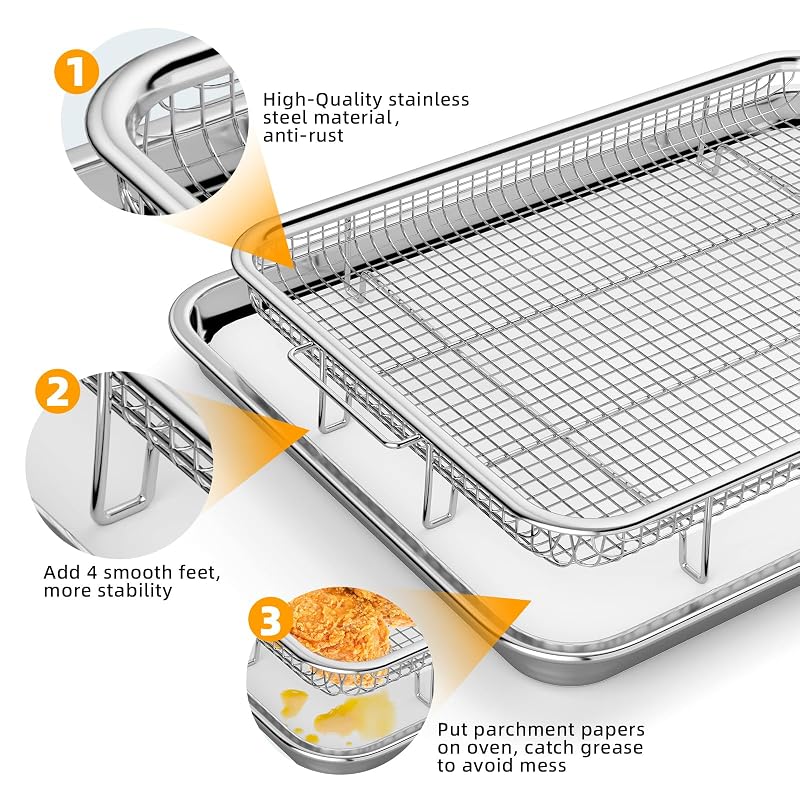 YEPATER 2-Piece Air Fryer Basket & Tray Set 15.7" x 11.6" & 12.8" x 9.6" with 60 Parchment Papers