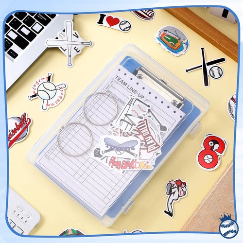 Fuyoooo 80 Set Baseball Softball Lineup Cards with 17 Player Roster 4 Part Form Copy for Coaches Team Sports with Writing Clipboard Storage Box Baseball Softball Stickers and Loose Leaf Binder Ring