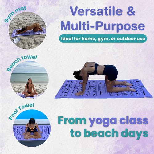 Yoga Towel Non Slip – Light Purple, Illustrated Yoga Poses, Absorbent Microfiber for Hot Yoga, Extra Long Quick-Drying Mat Towel, Full Mat Coverage, Ideal for Bikram, Vinyasa (LIGHT PURPLE)