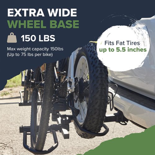 Arksen Hitch Mounted Bike Rack Smart Tilting 2-Bike Platform Style 150 lbs Capacity Carrier for Standard, Fat Tire and Electric Bicycle Fits SUV Pickup Truck RV Camper - 2 inch Receiver