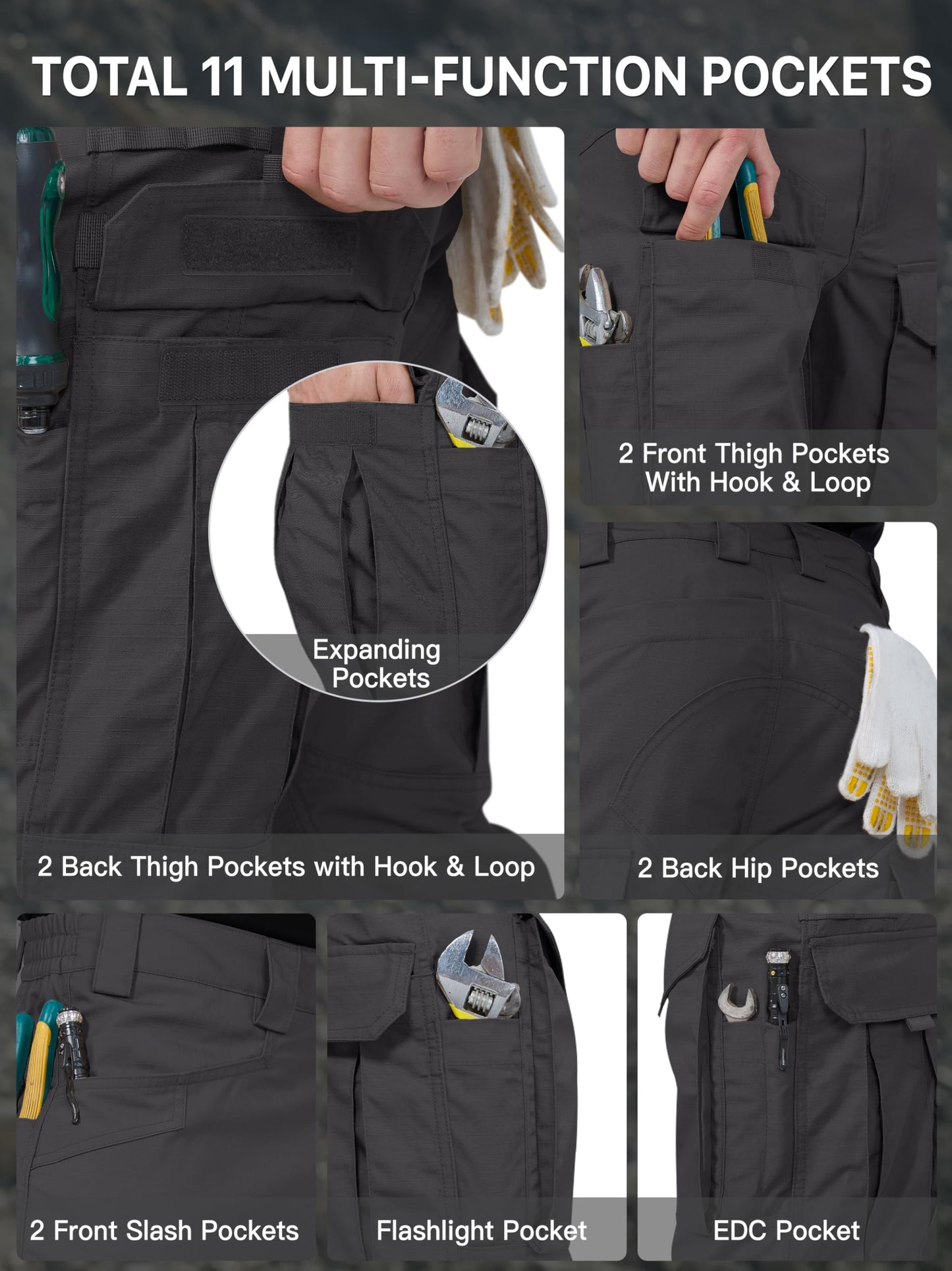 FREE SOLDIER Men's Cargo Pants,Tactical Pants for Men Stretch,Durable Ripstop EDC Work Pants for Hiking (Black 34Wx30L)