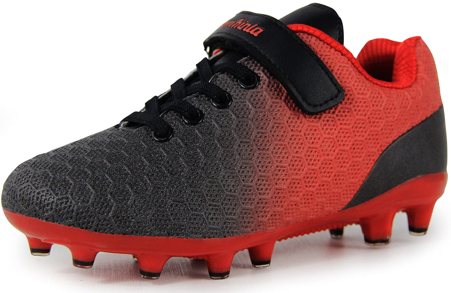 BomKinta Kid's FG Soccer Cleats Athletic Outdoor Soccer Shoes Black Red Size 13 M US Little Kid
