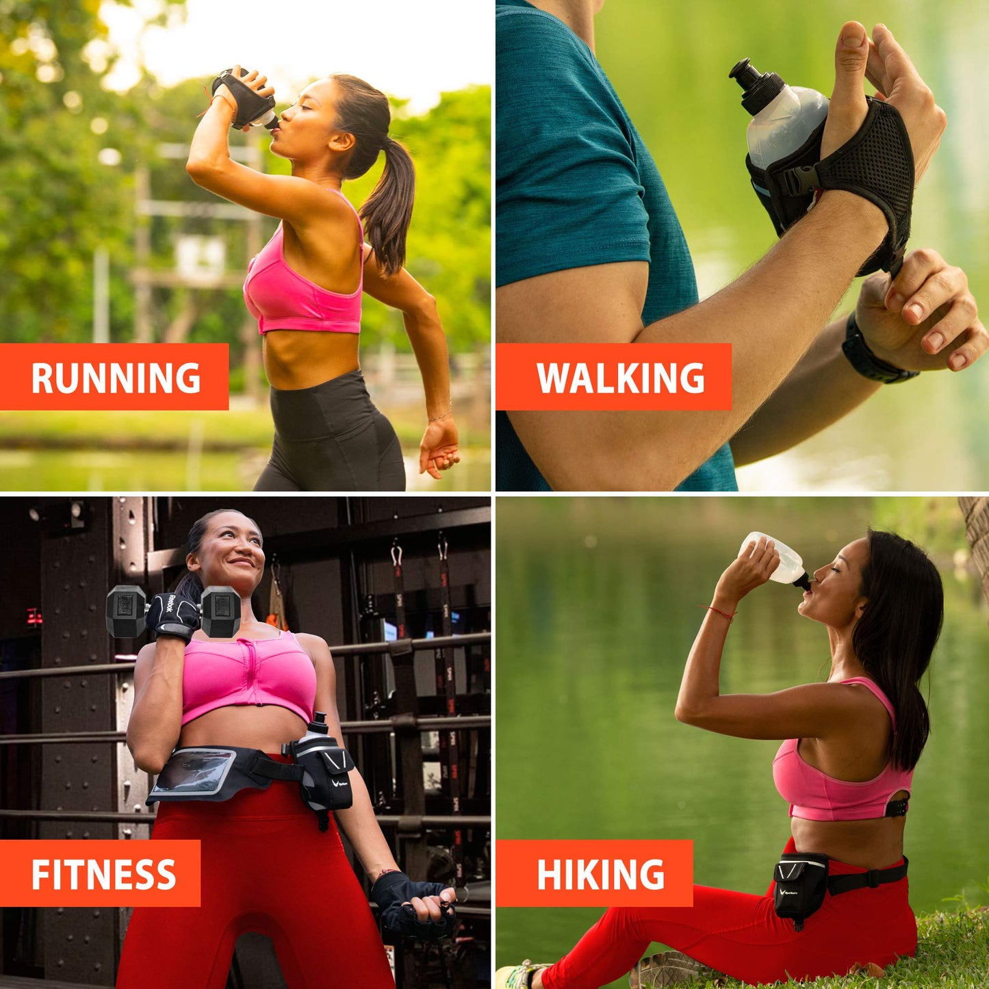2-in-1 Running Fun Black Handheld 12 Oz Water Bottle & Belt Add-on – Strap to Hand or Slide on Belt – Waterproof Pocket for Money, Key, ID – Maximize Your Time, Freedom & Health