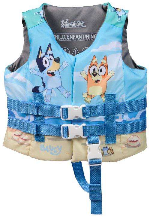 SwimWays Bluey Life Jacket, US Coast Guard Approved Kids Swim Vest, 33-55 lbs, Bluey