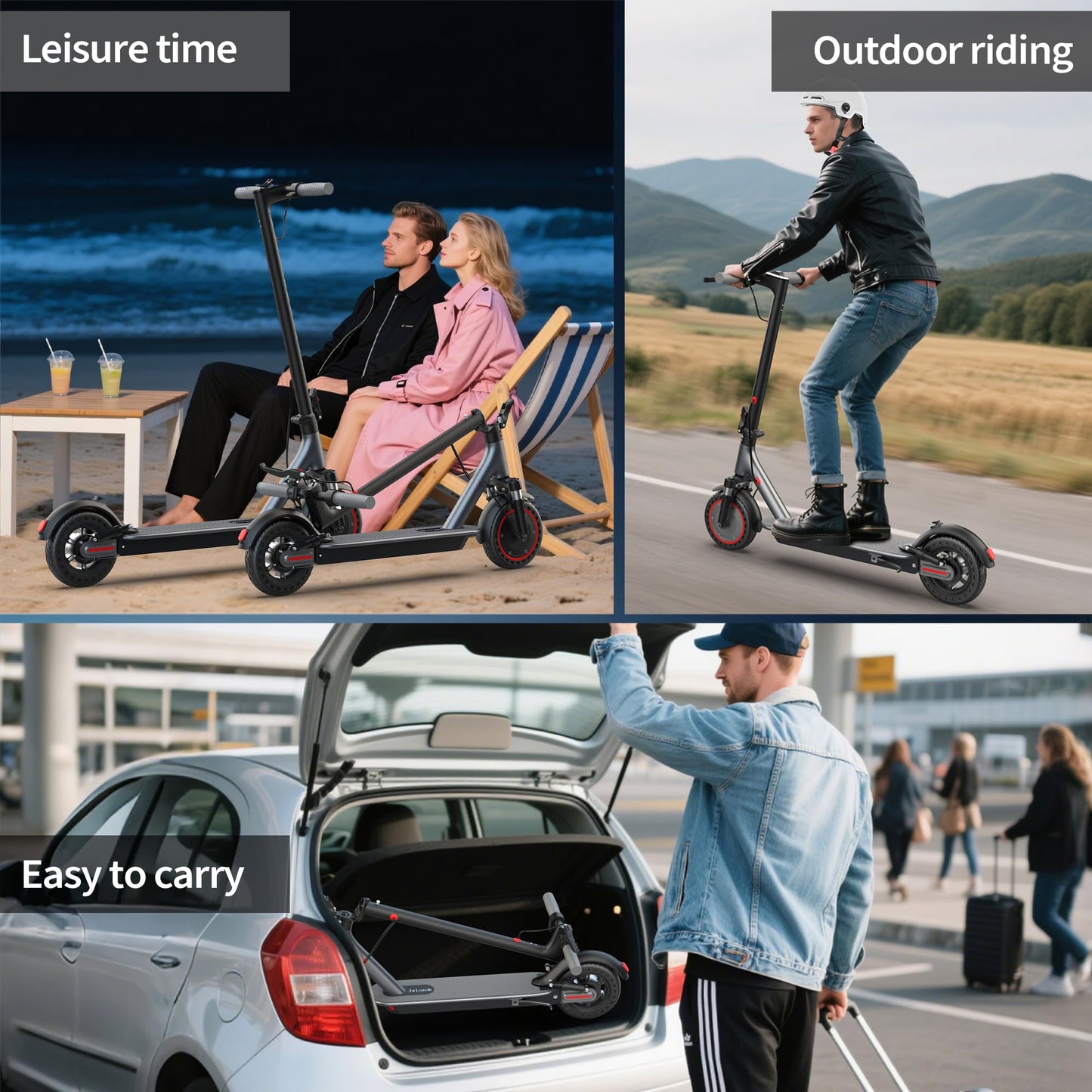 Jwiozok Electric Scooter for Adults & Teens - 350W Motor 19mph/15mi Range, 8.5" Solid Tires, Dual Brake/Dual Shock/Dual Suspension, Foldable Commuter Scooter for Urban Travel