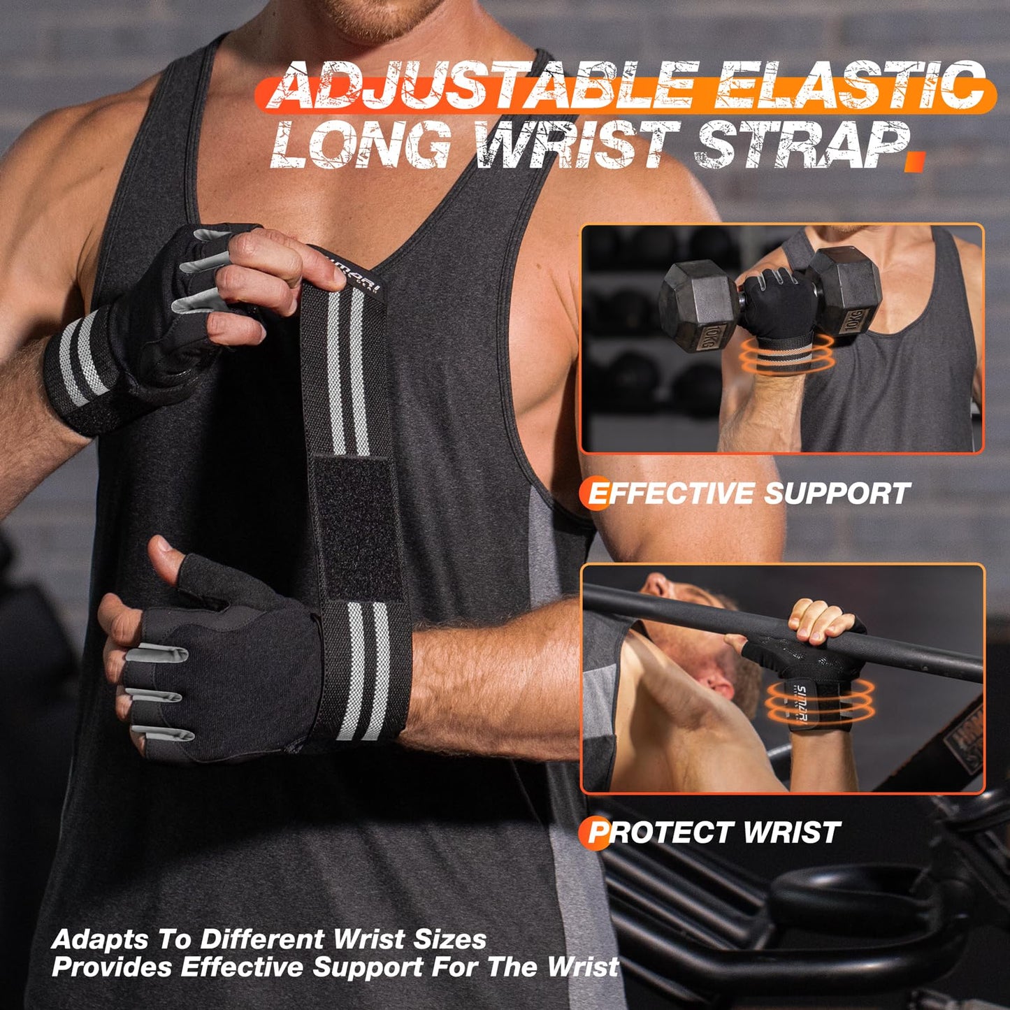 SIMARI Wrist Support Workout Gloves for Men & Women, Weight Lifting Gloves with Padded, Grip, Palm Protection, Gift for Gym Exercise, Cycling, Weightlifting Training, Kayaking, Fitness (Black Gray-M)