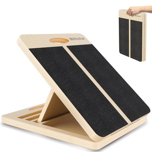 WITHSTAR Portable Wooden Slant Board for Calf Stretching Squats Calf Stretcher Pilates Adjustable Incline Board for Knees Ankle Heel Feet Leg