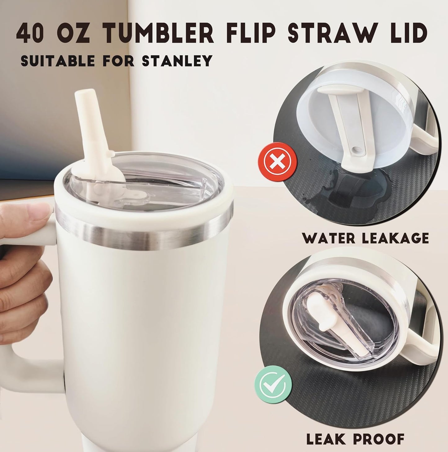 2 Pack Stanley Lid Replacement 40 oz, for Stanley Quencher H2.0 Cup Accessories, Spill-Proof Design, High-End Heat-Resistant Material (Milk White)