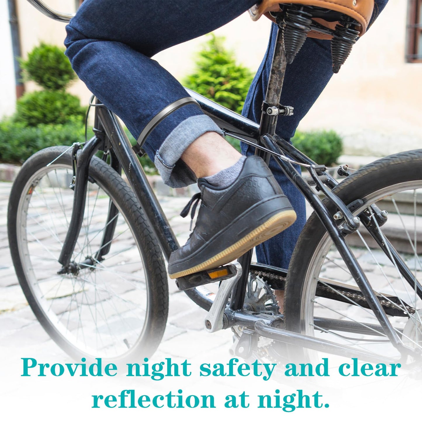 JIYIN 4Pcs High Reflective Cycling Trousers Clips, Safety Bicycle Elastic Ankle Cuffs Bands, Outdoor Recreation Cycling Trouser Clip Pant Leg Cuff Clip Reflective Gear for Riding Fishing Outdoor