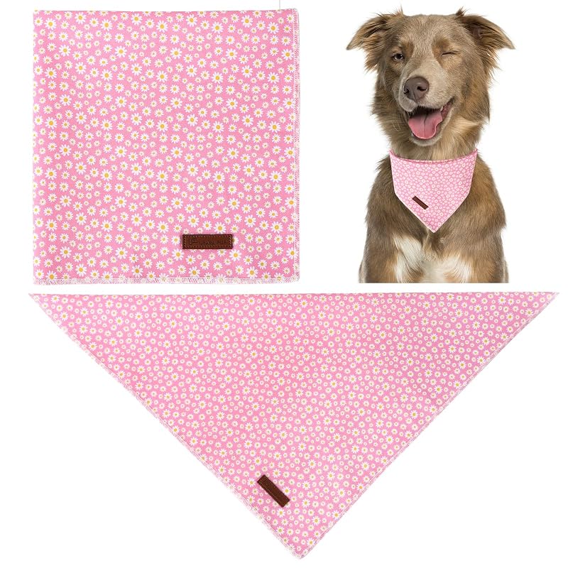 Summer Dog Bandana Hawaii Daisy Pink Cotton Triangle Bandana for Small Medium Dogs or Cats - Variation Daisy+S